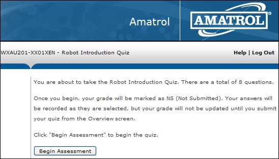 Warning screen for beginning an assessment